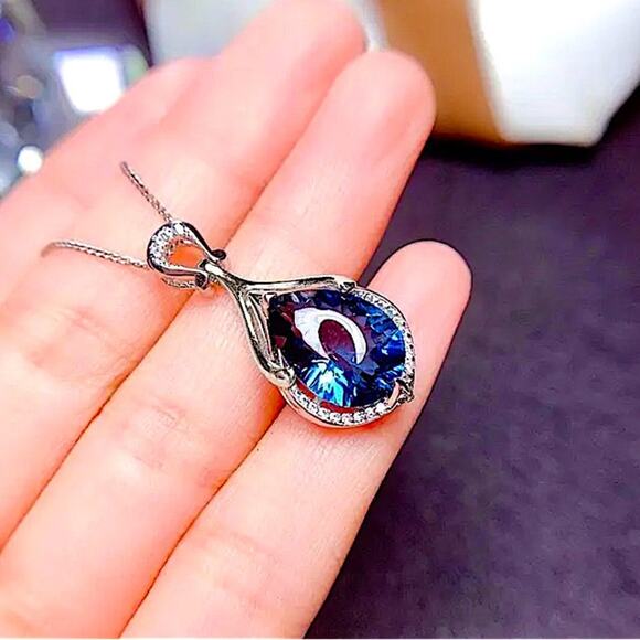 Blue Sapphire Sterling Silver Pendant Necklace - Picture 4 of 7